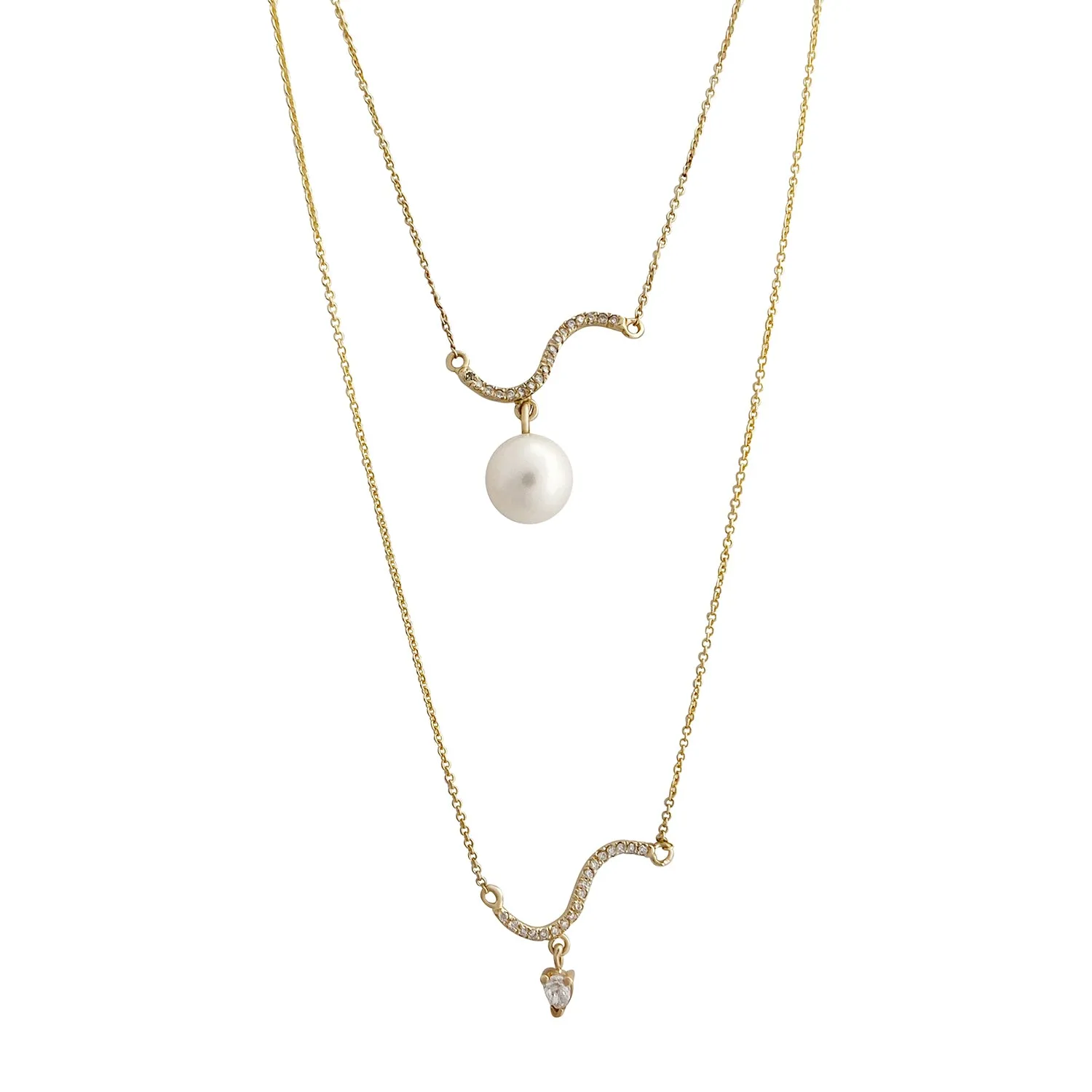 Pearl Drop Wave Necklace