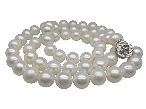 Pearl Romance 20" inch 3pc Set Cultured Round White Strand Pearl Necklace Bracelet Stud Earrings Genuine Freshwater 6mm 7mm 8mm 9mm 10mm 11mm (6.0-6.5mm)