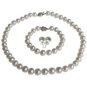 Pearl Romance 20" inch 3pc Set Cultured Round White Strand Pearl Necklace Bracelet Stud Earrings Genuine Freshwater 6mm 7mm 8mm 9mm 10mm 11mm (6.0-6.5mm)