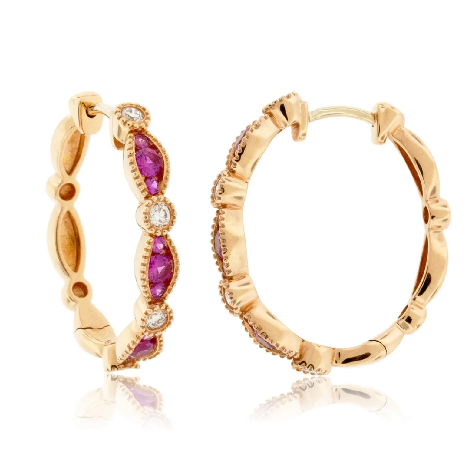 Pink Sapphire & Diamond Accented Hoop Earrings