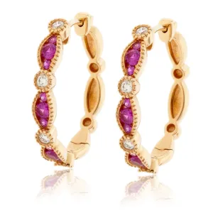 Pink Sapphire & Diamond Accented Hoop Earrings