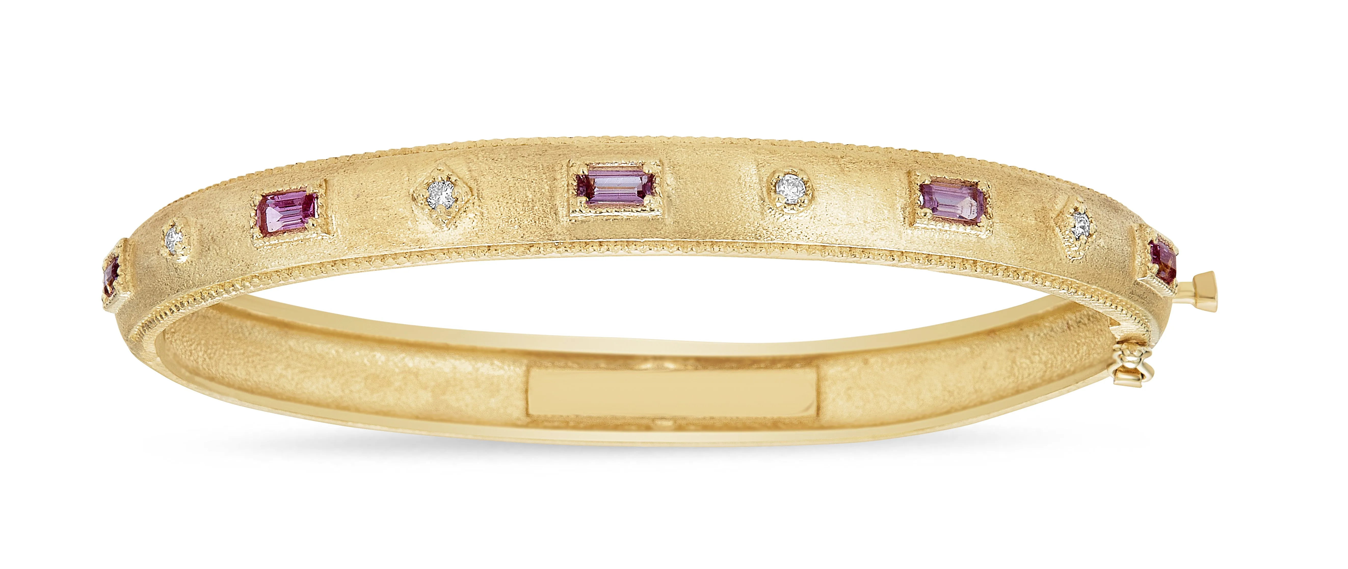 Pink Sapphire Baguette & White Diamond Bezel Bangle