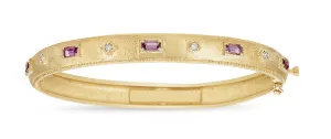 Pink Sapphire Baguette & White Diamond Bezel Bangle
