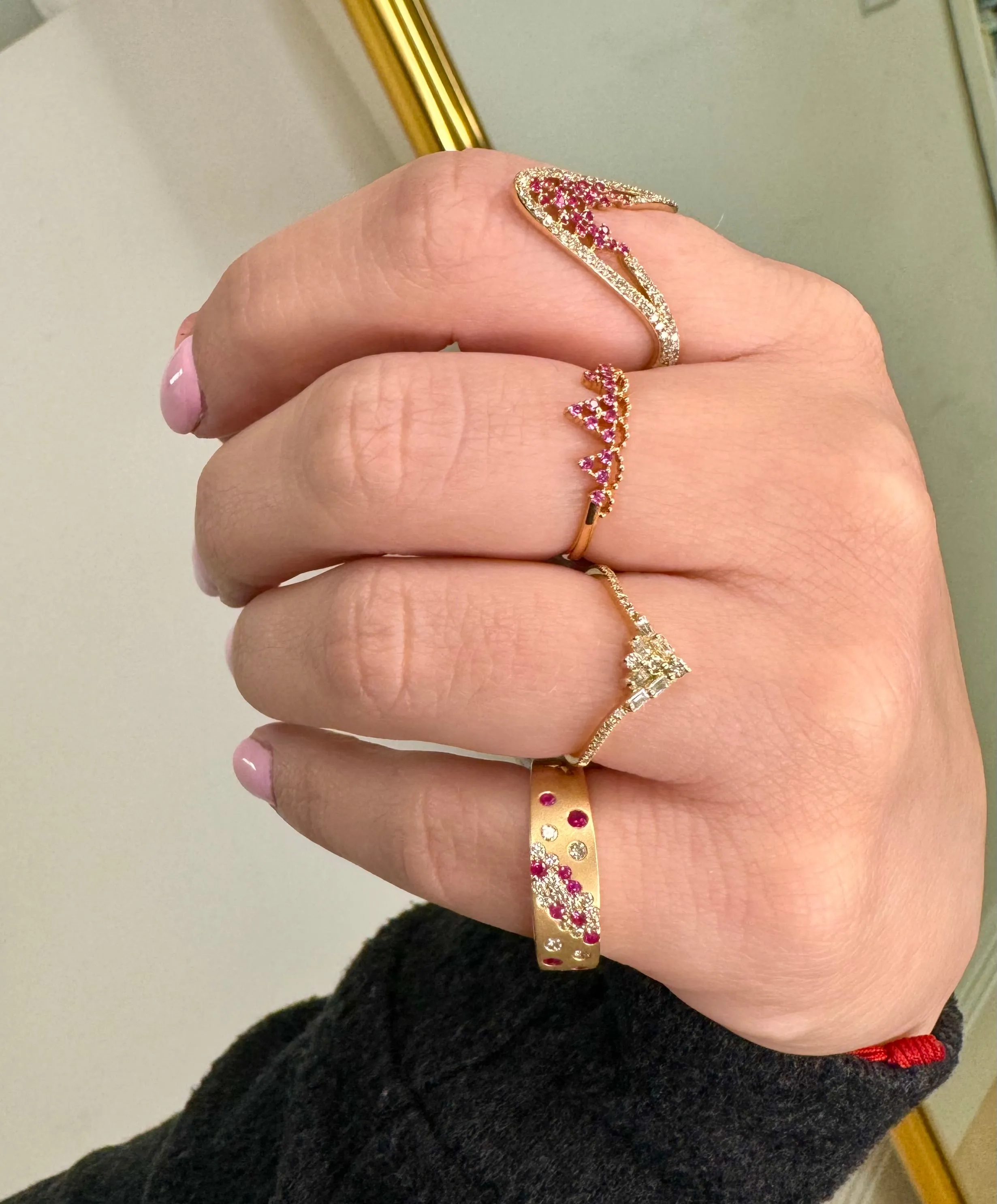 Pink Sapphire Crown Shape Ring 18K Gold