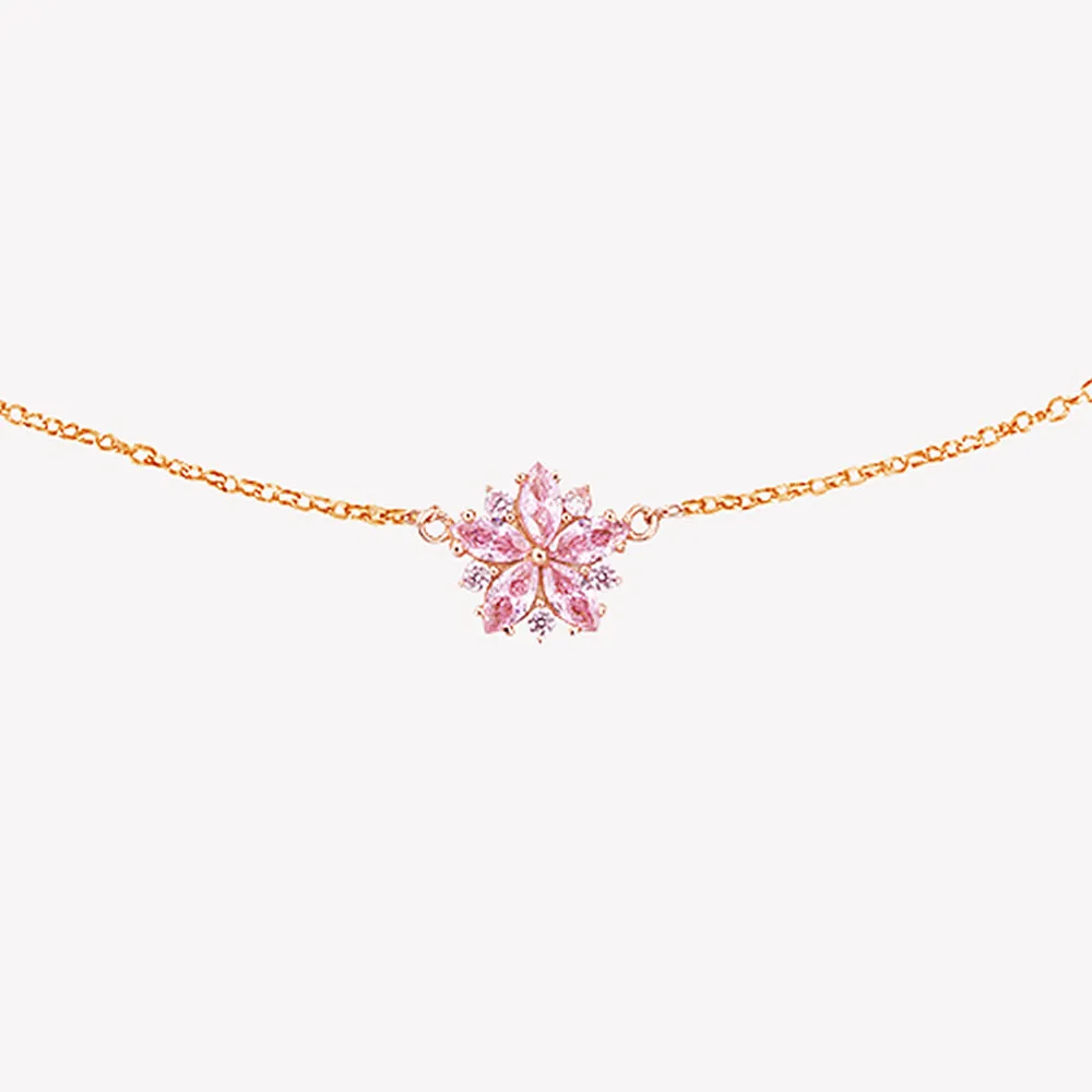 Pink Sapphire Sakura Flower Pendant Necklace