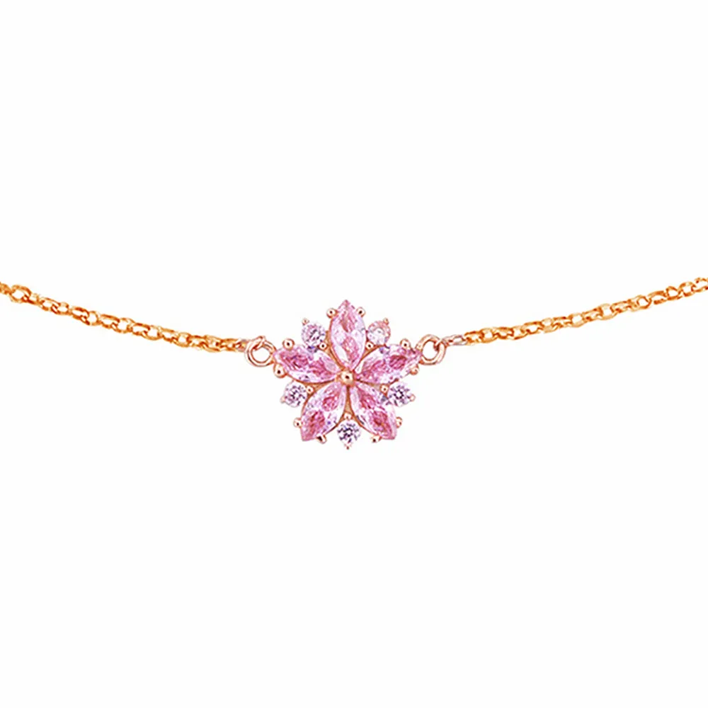 Pink Sapphire Sakura Flower Pendant Necklace