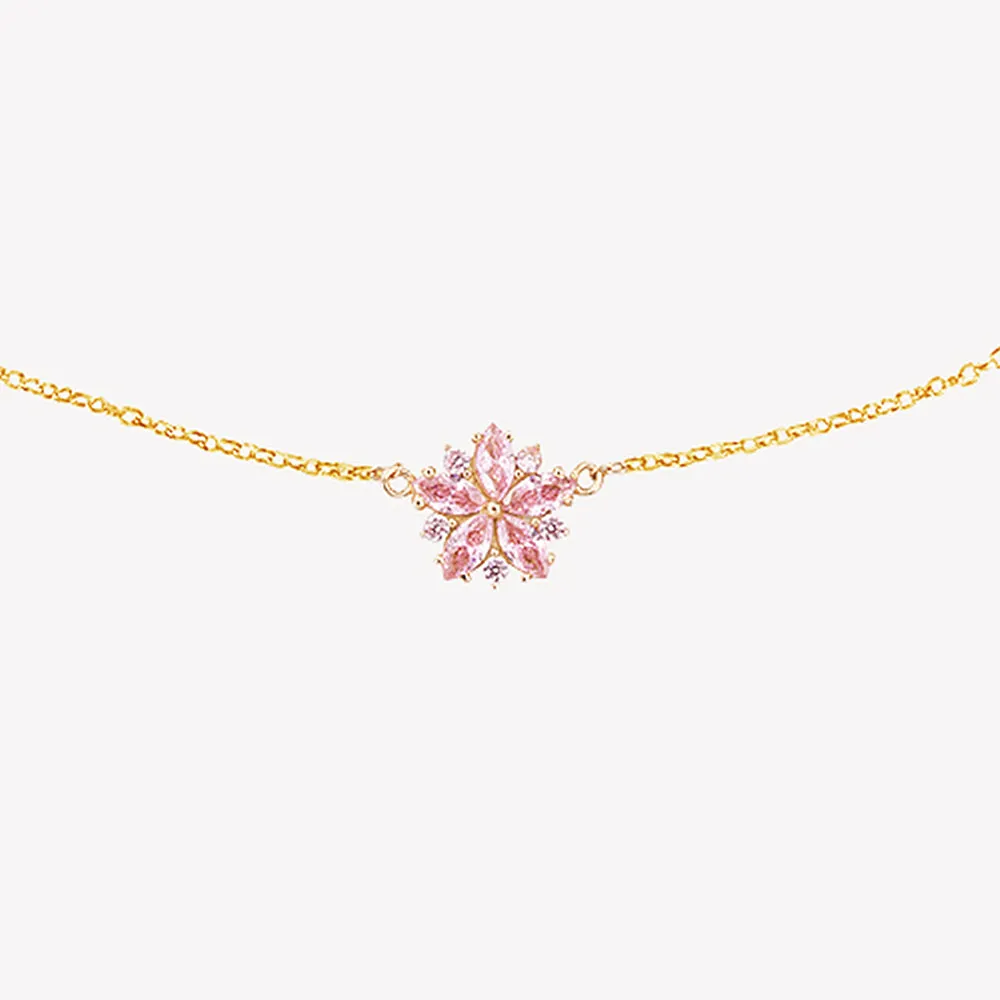 Pink Sapphire Sakura Flower Pendant Necklace