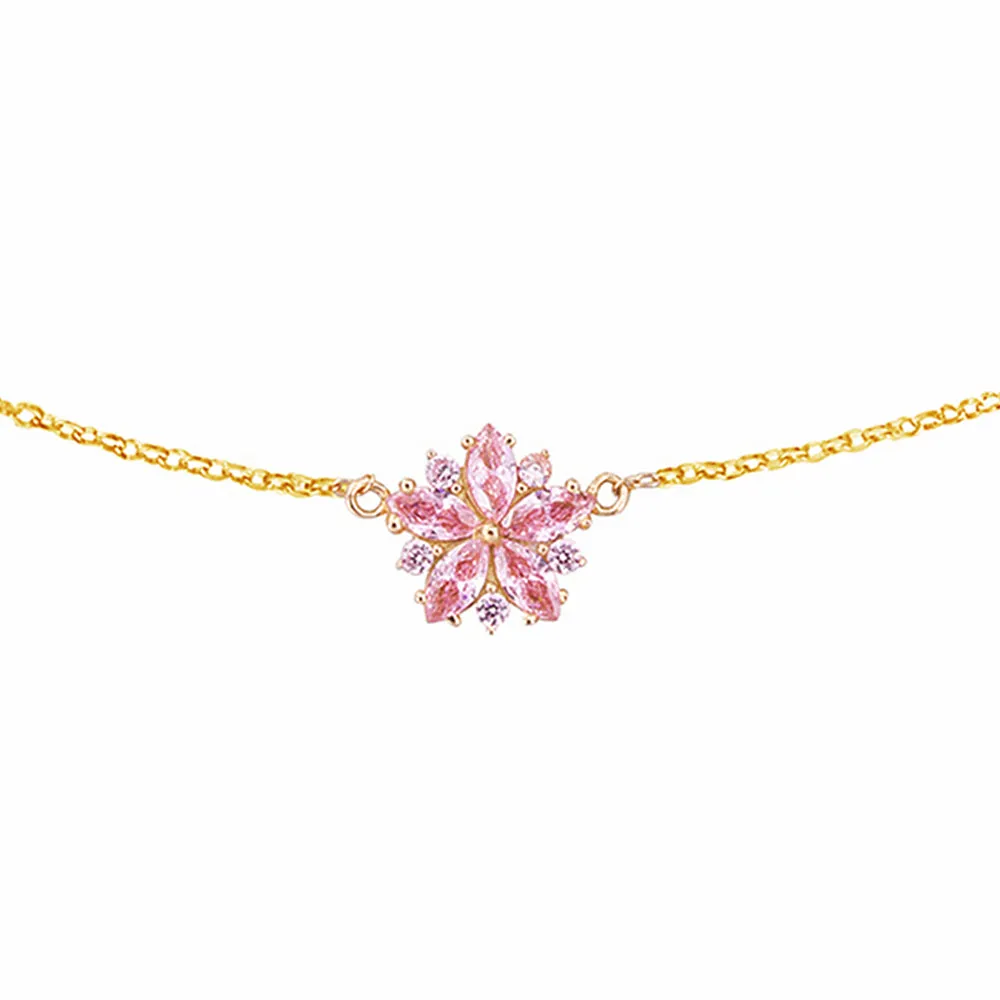 Pink Sapphire Sakura Flower Pendant Necklace