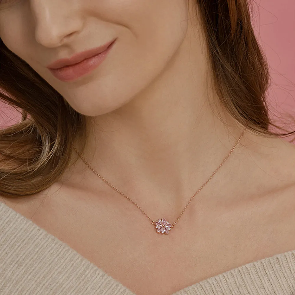 Pink Sapphire Sakura Flower Pendant Necklace