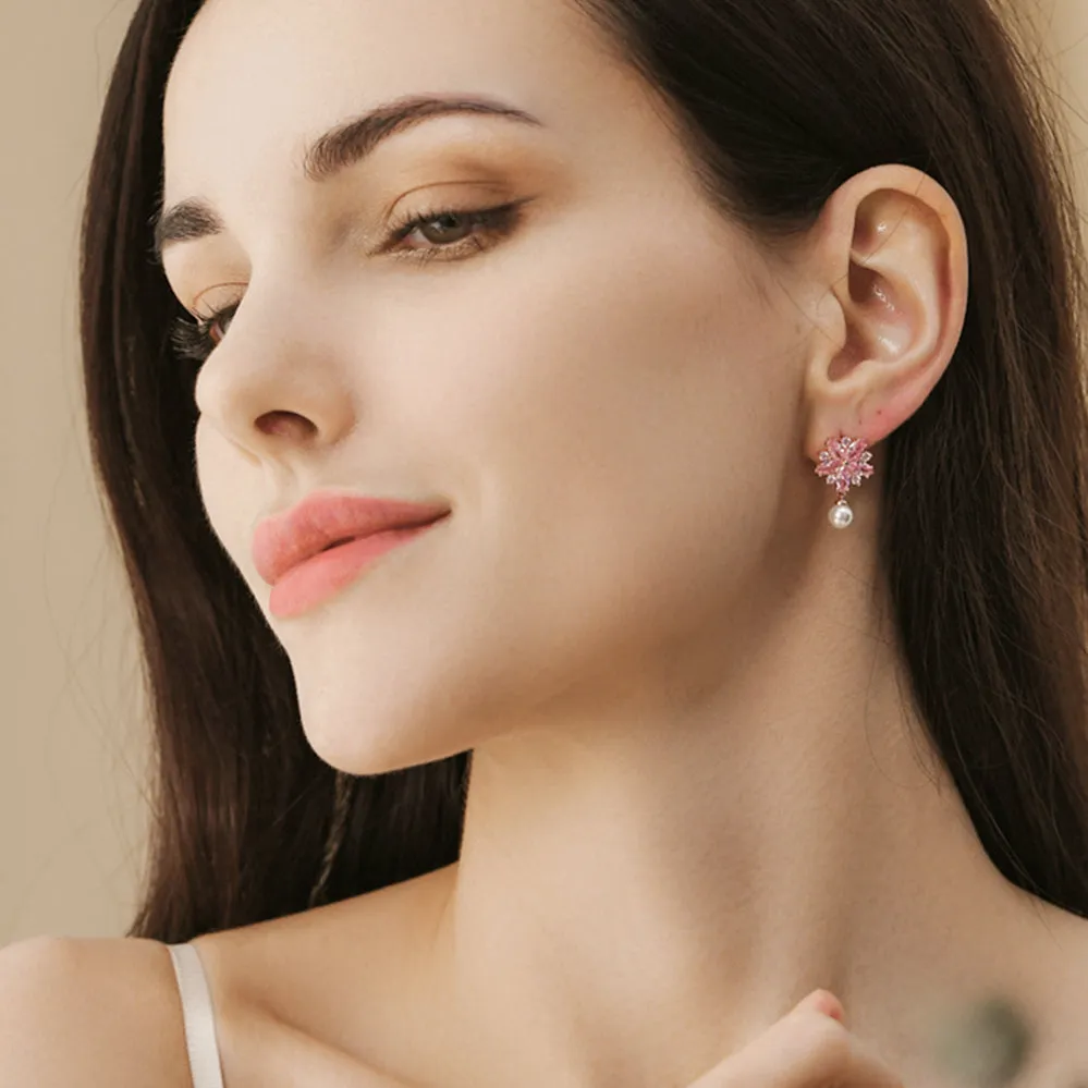 Pink Sapphire Sakura Pearl Earrings