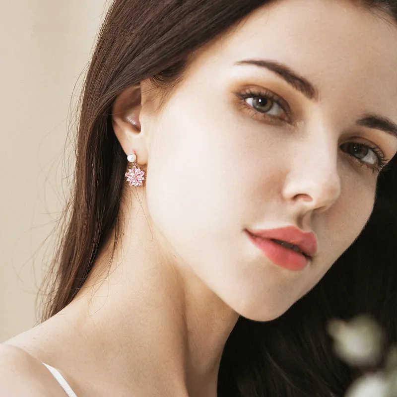 Pink Sapphire Sakura Pearl Earrings