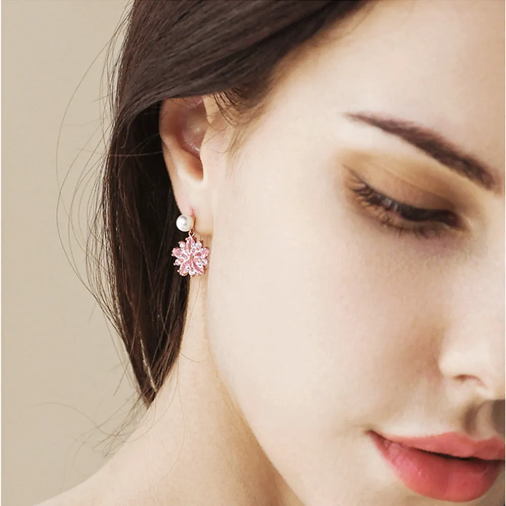 Pink Sapphire Sakura Pearl Earrings