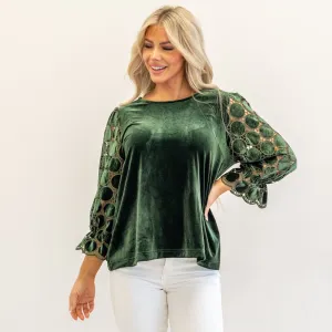 Polka Dot Lace Long Sleeve Round Neck Blouse