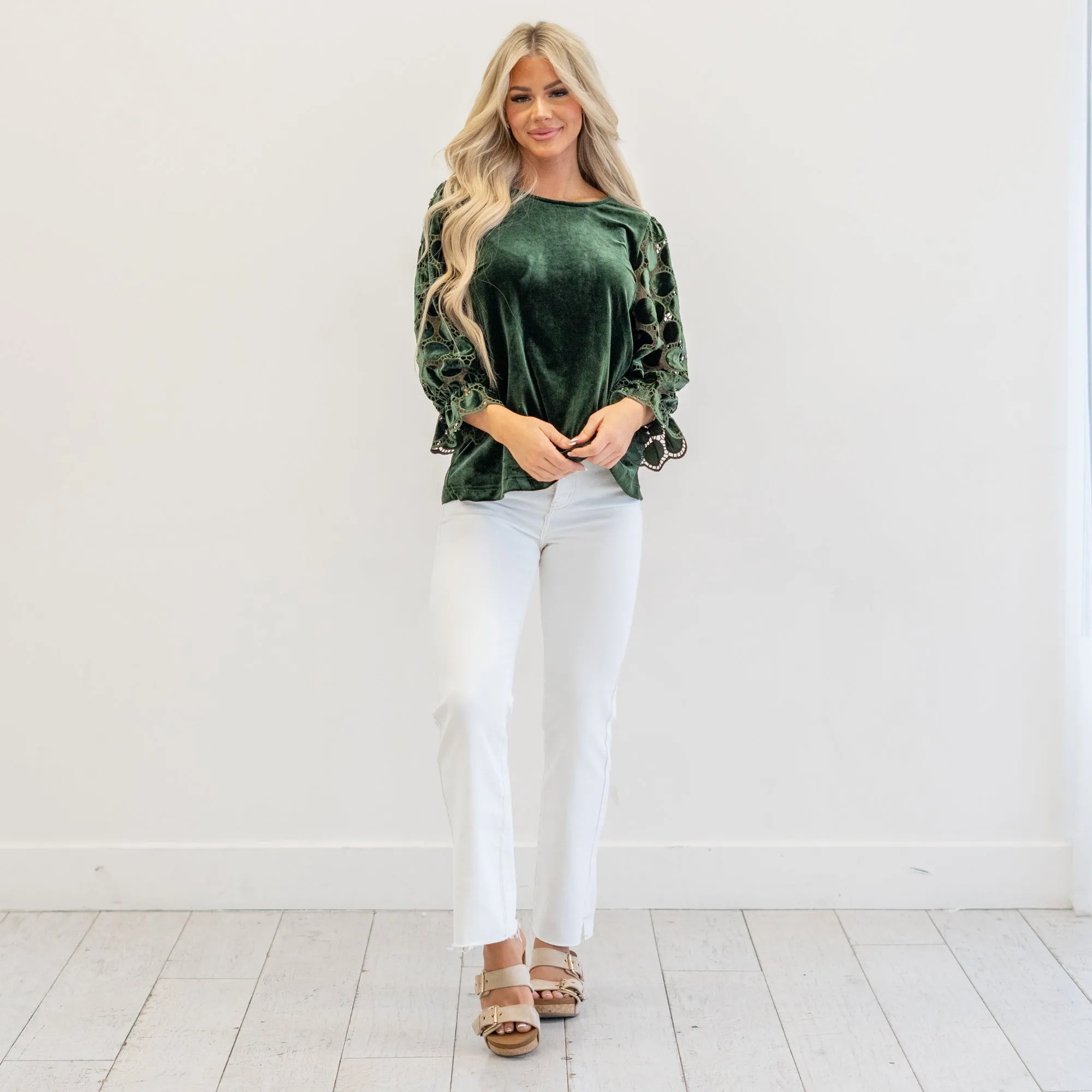 Polka Dot Lace Long Sleeve Round Neck Blouse