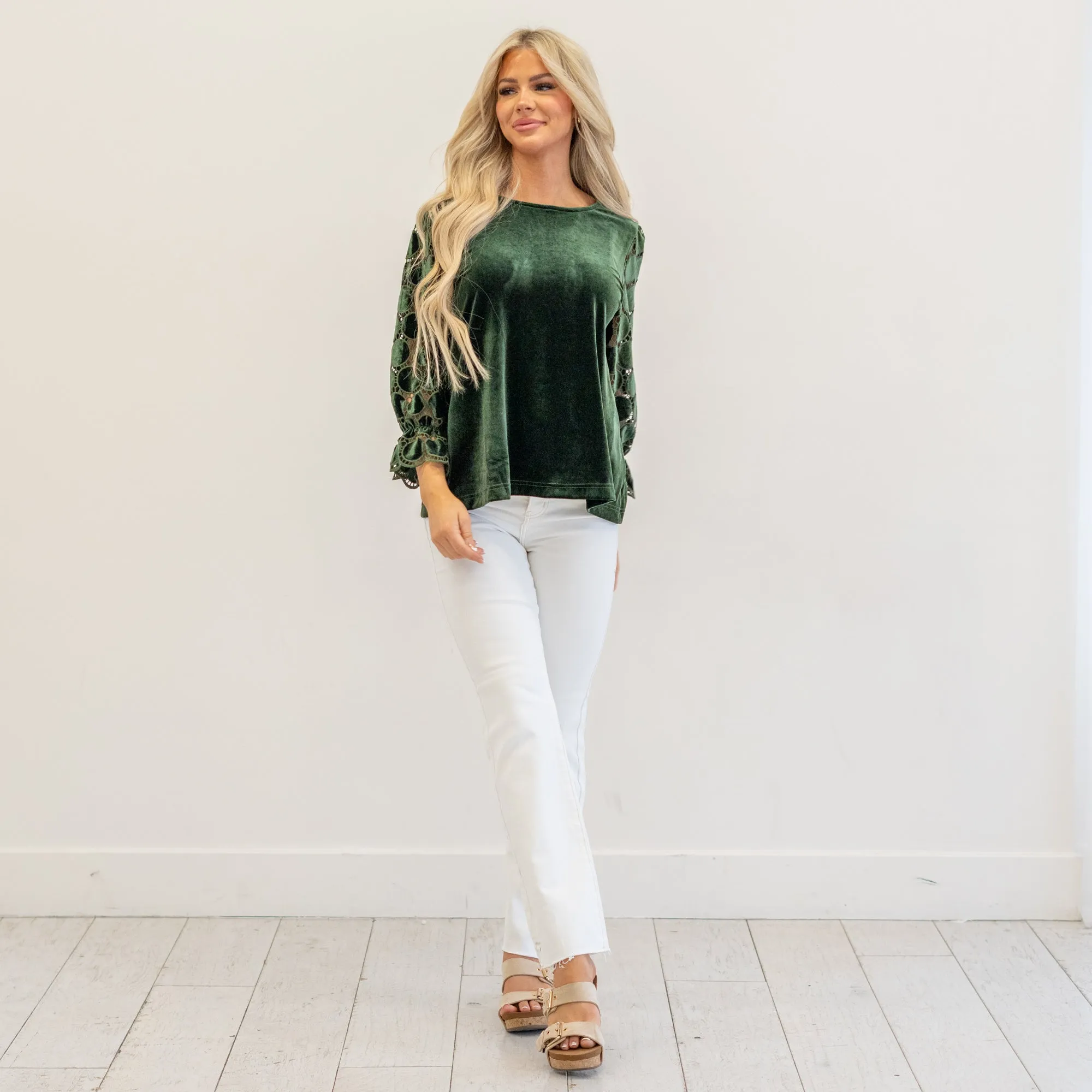 Polka Dot Lace Long Sleeve Round Neck Blouse