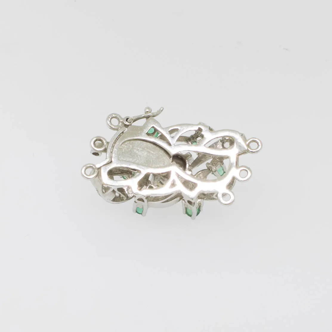 Preowned 18K White Gold 3-Strand Pearl Clasp with Emeralds and White Stones