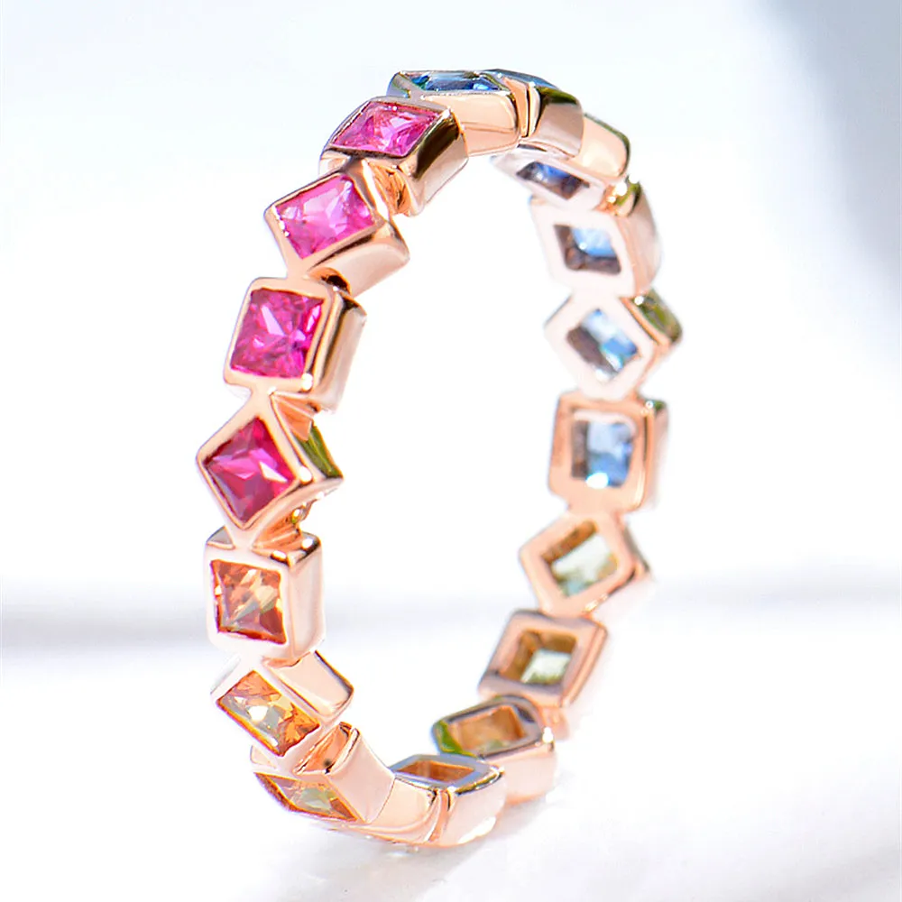 Princess Cut Rainbow Sapphire Full Eternity Ring