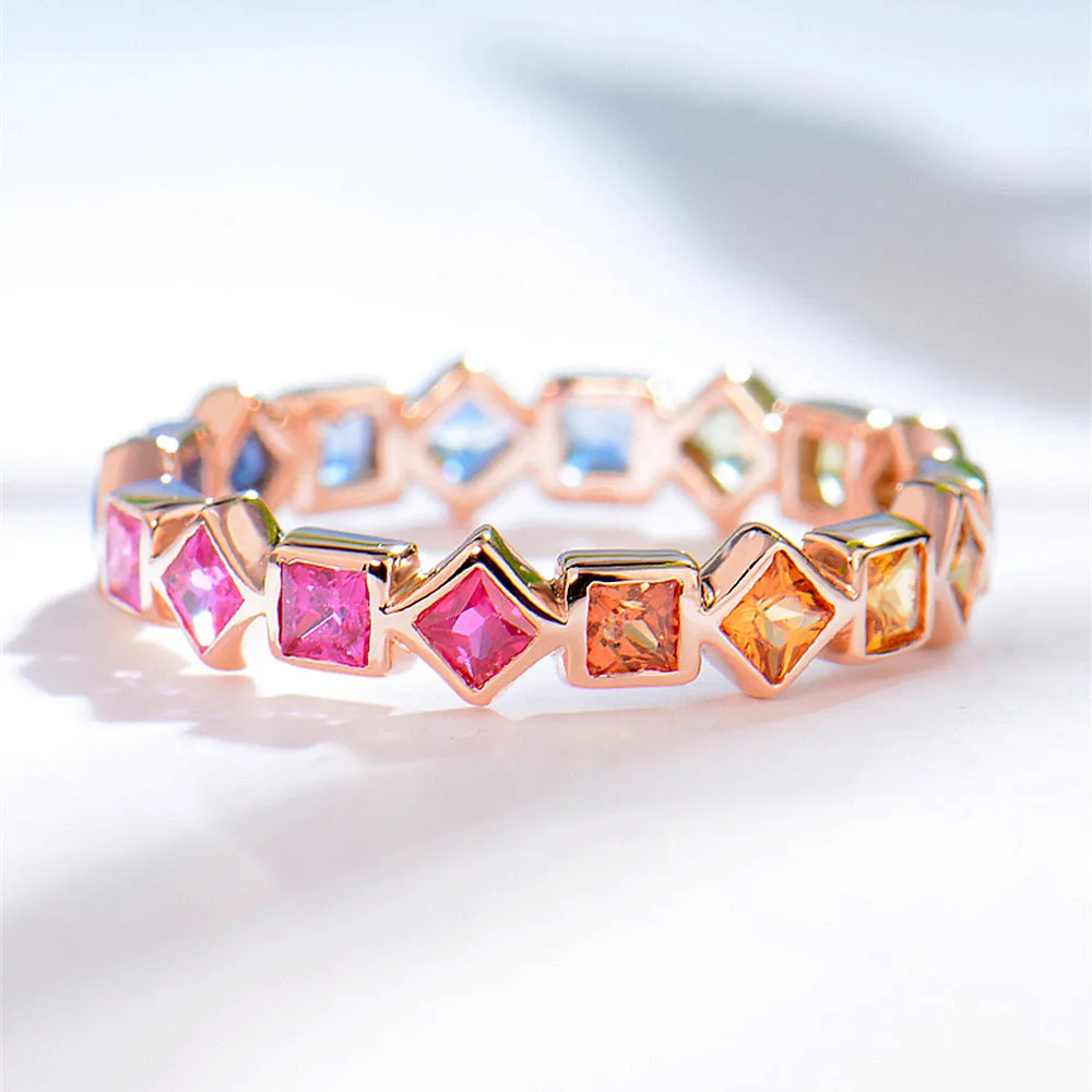 Princess Cut Rainbow Sapphire Full Eternity Ring