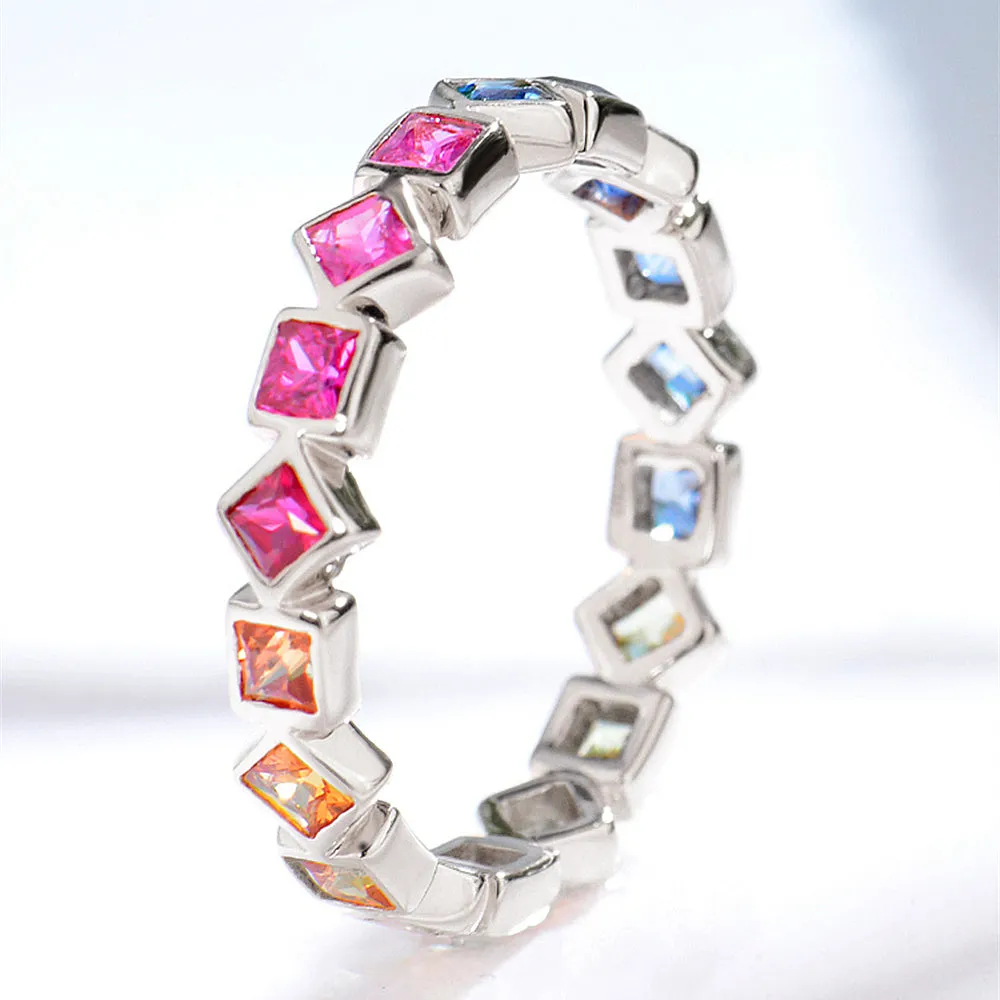 Princess Cut Rainbow Sapphire Full Eternity Ring