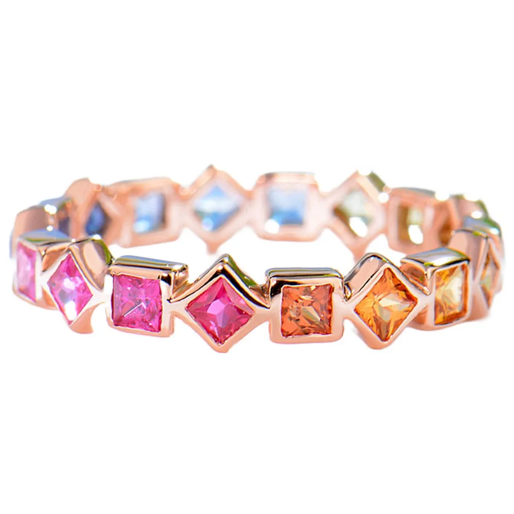 Princess Cut Rainbow Sapphire Full Eternity Ring