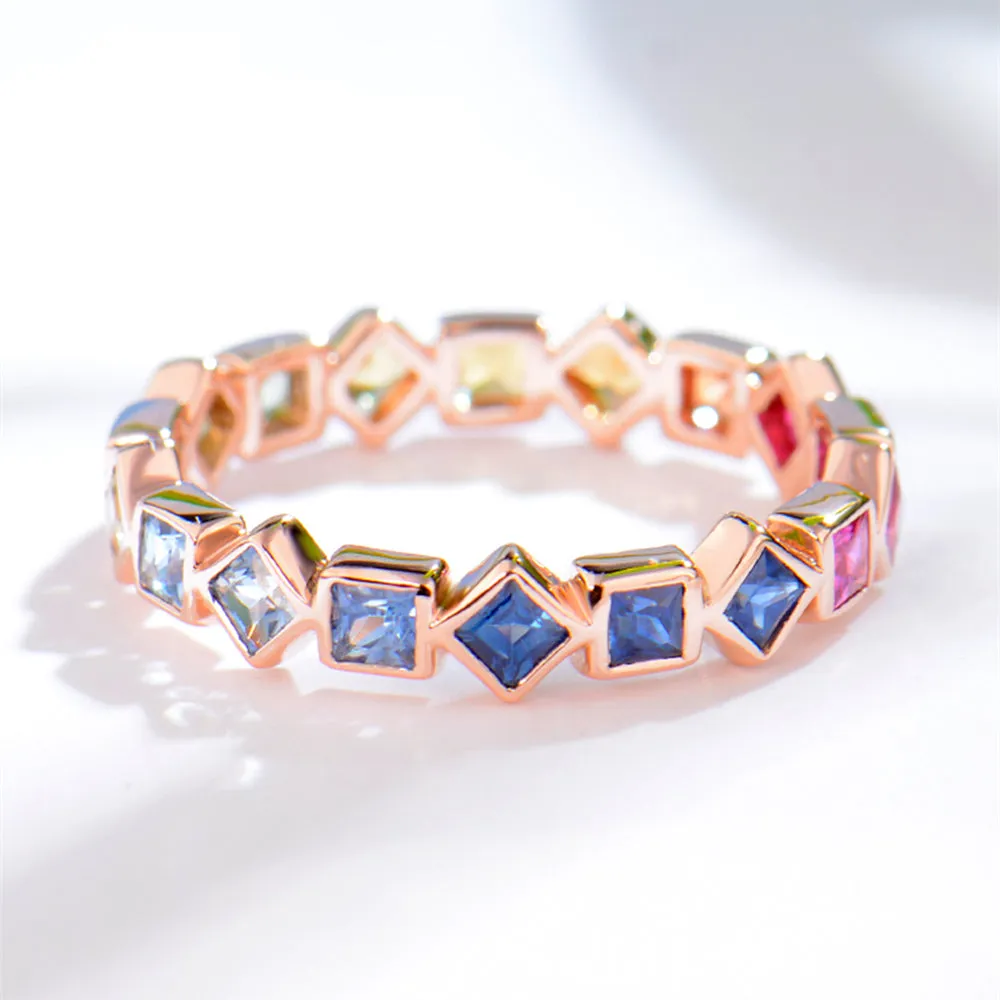 Princess Cut Rainbow Sapphire Full Eternity Ring