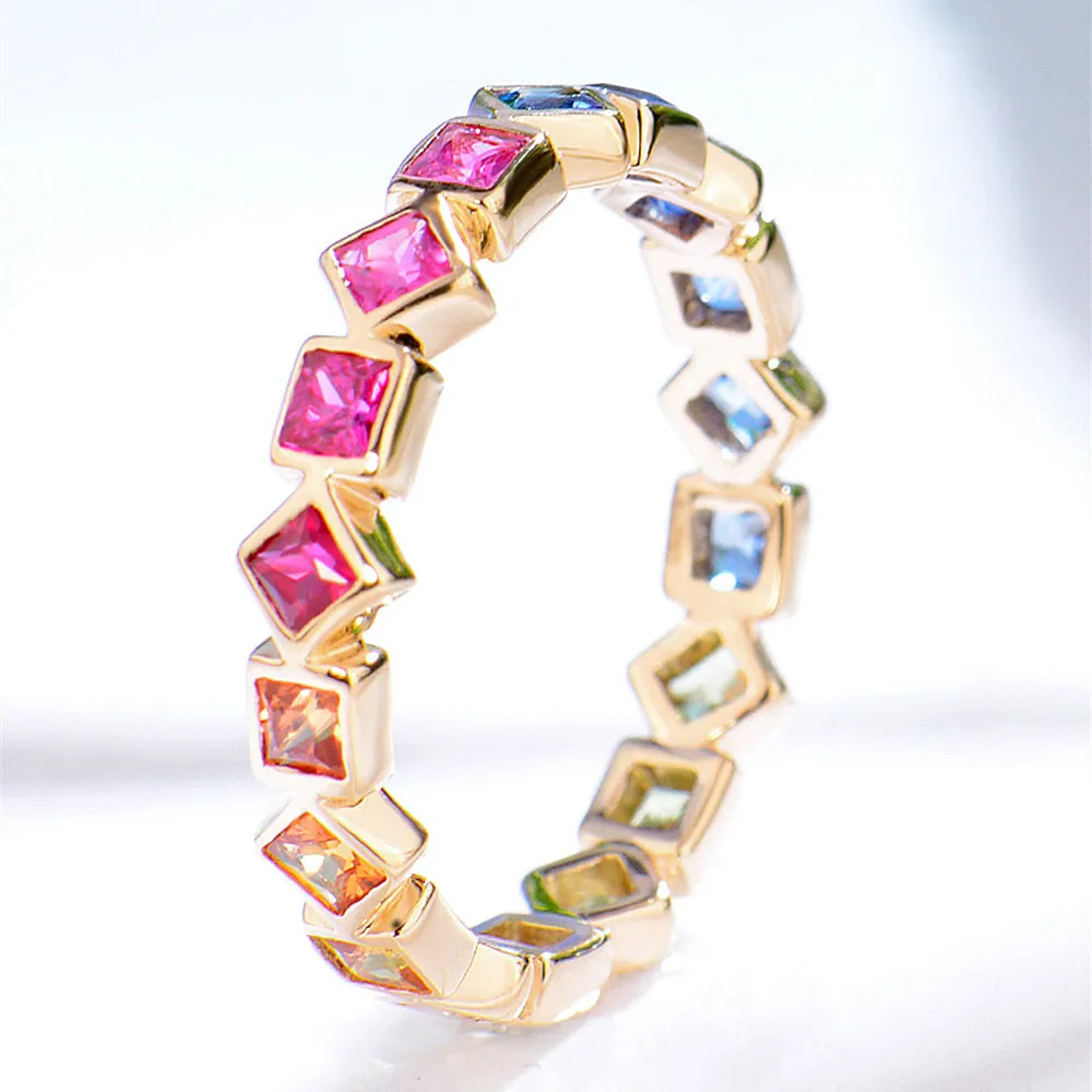 Princess Cut Rainbow Sapphire Full Eternity Ring