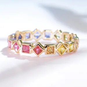 Princess Cut Rainbow Sapphire Full Eternity Ring