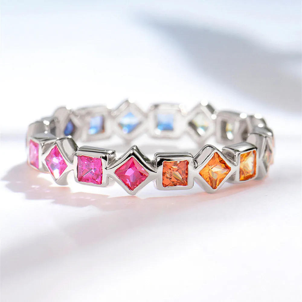 Princess Cut Rainbow Sapphire Full Eternity Ring