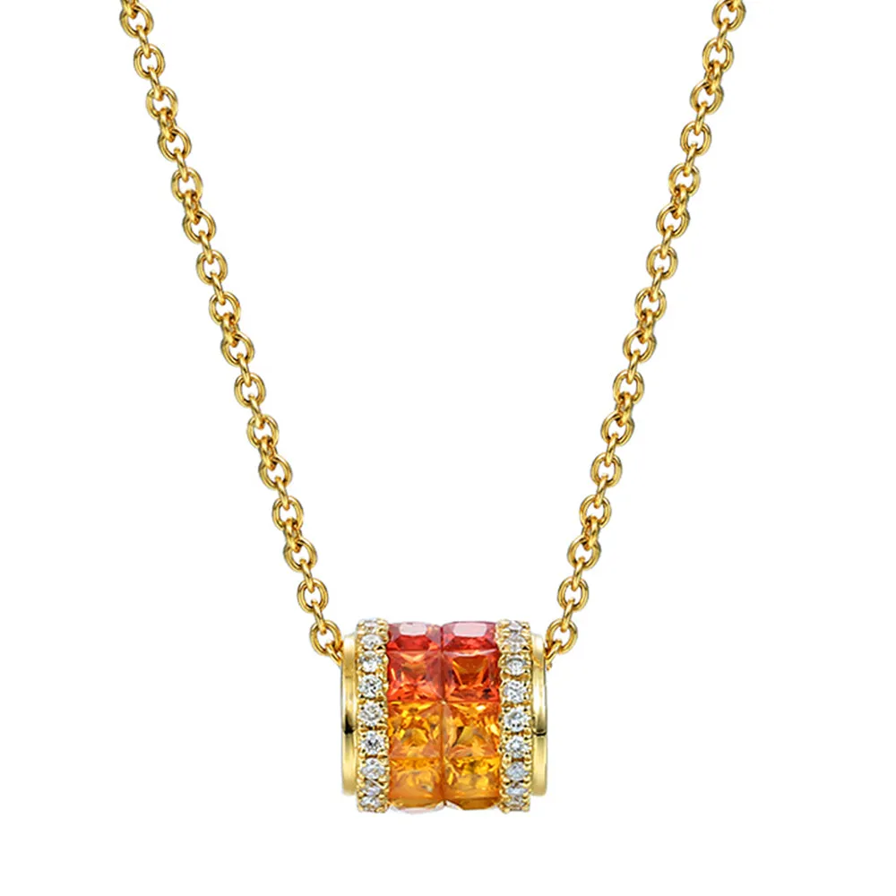 Rainbow Sapphire and Diamond Cylinder Pendant Necklace