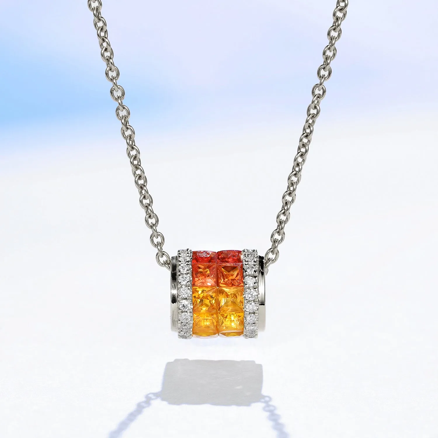 Rainbow Sapphire and Diamond Cylinder Pendant Necklace