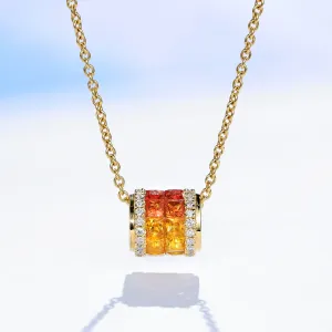 Rainbow Sapphire and Diamond Cylinder Pendant Necklace