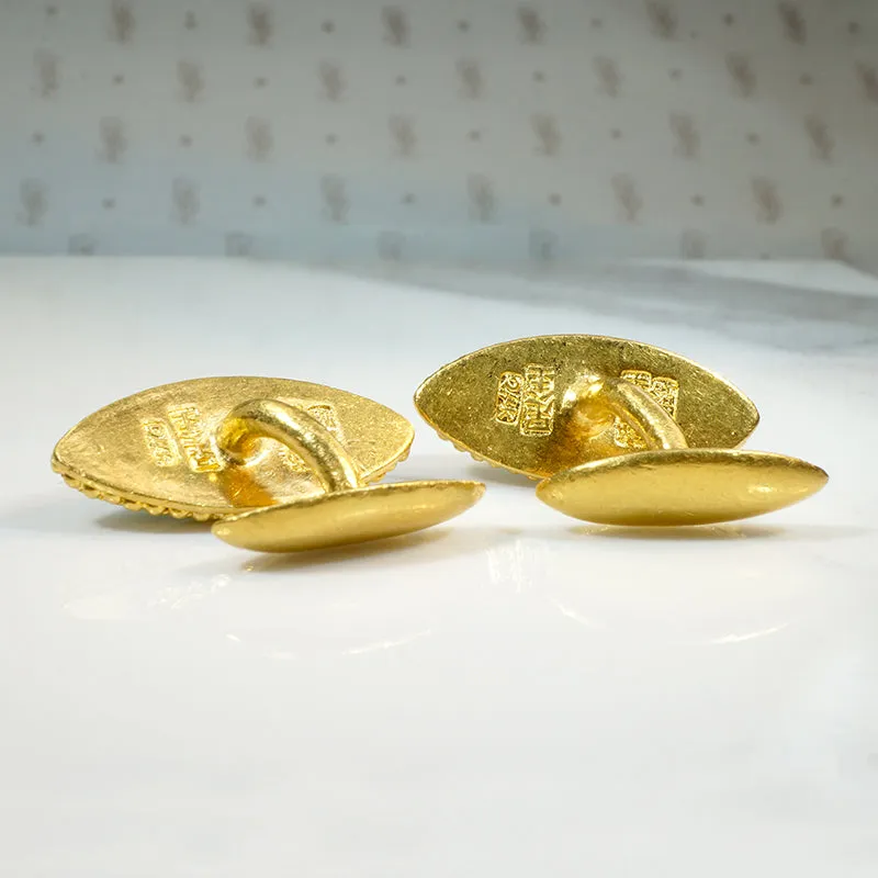 Rare Grade "A" Jadeite & 24k Gold Chinese Cufflinks