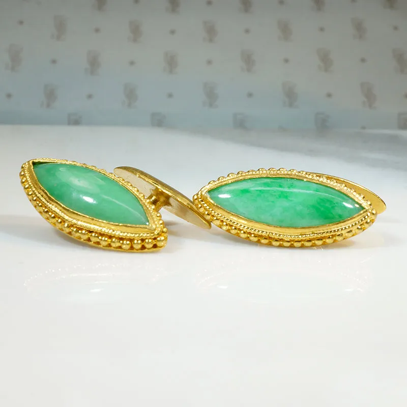 Rare Grade "A" Jadeite & 24k Gold Chinese Cufflinks