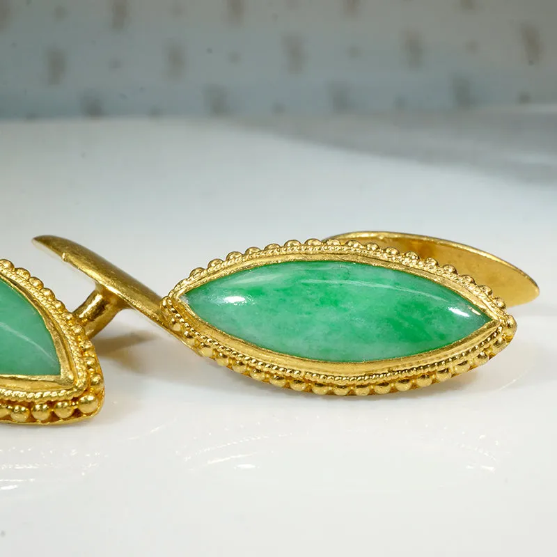 Rare Grade "A" Jadeite & 24k Gold Chinese Cufflinks