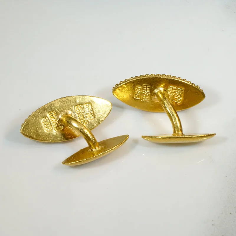 Rare Grade "A" Jadeite & 24k Gold Chinese Cufflinks