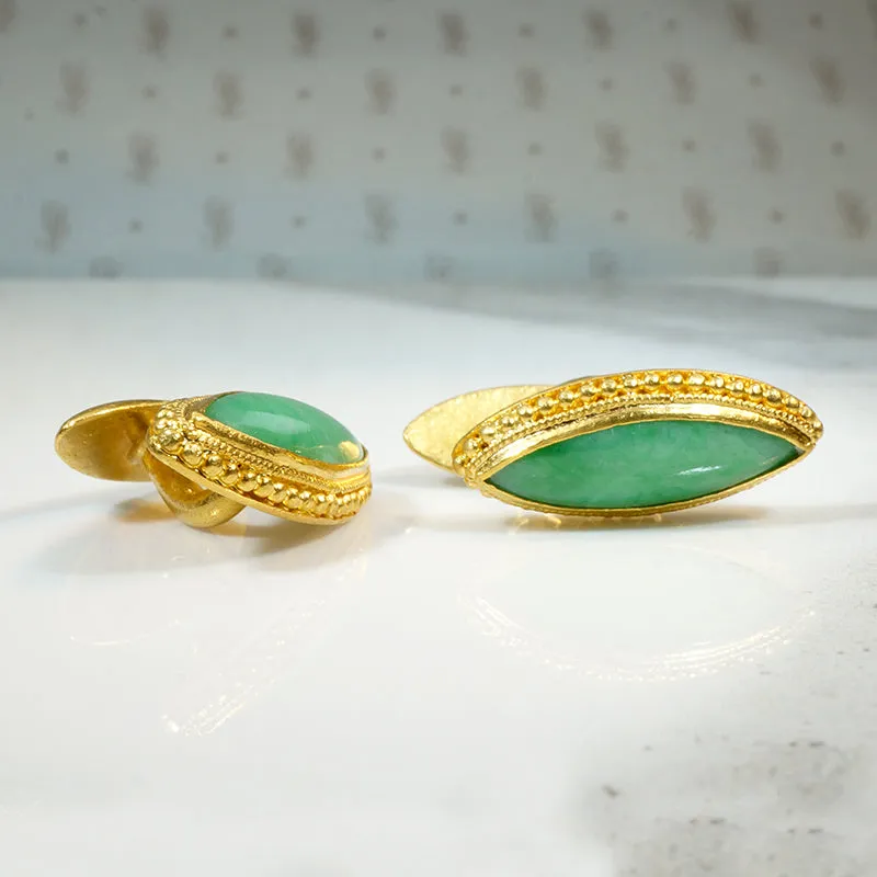 Rare Grade "A" Jadeite & 24k Gold Chinese Cufflinks