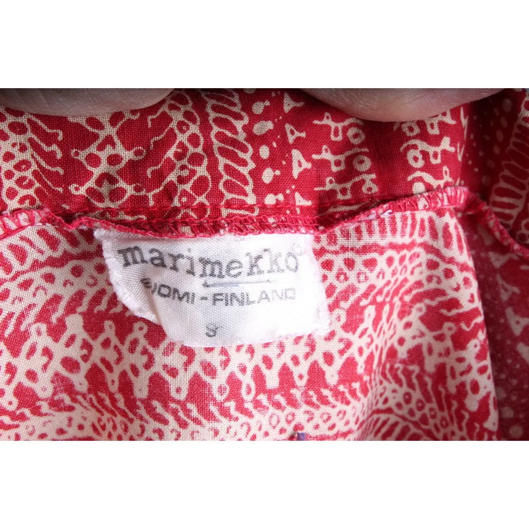 RARE Vintage Marimekko Maxi Dress 1970s Womens S Red & Cream Mini Print