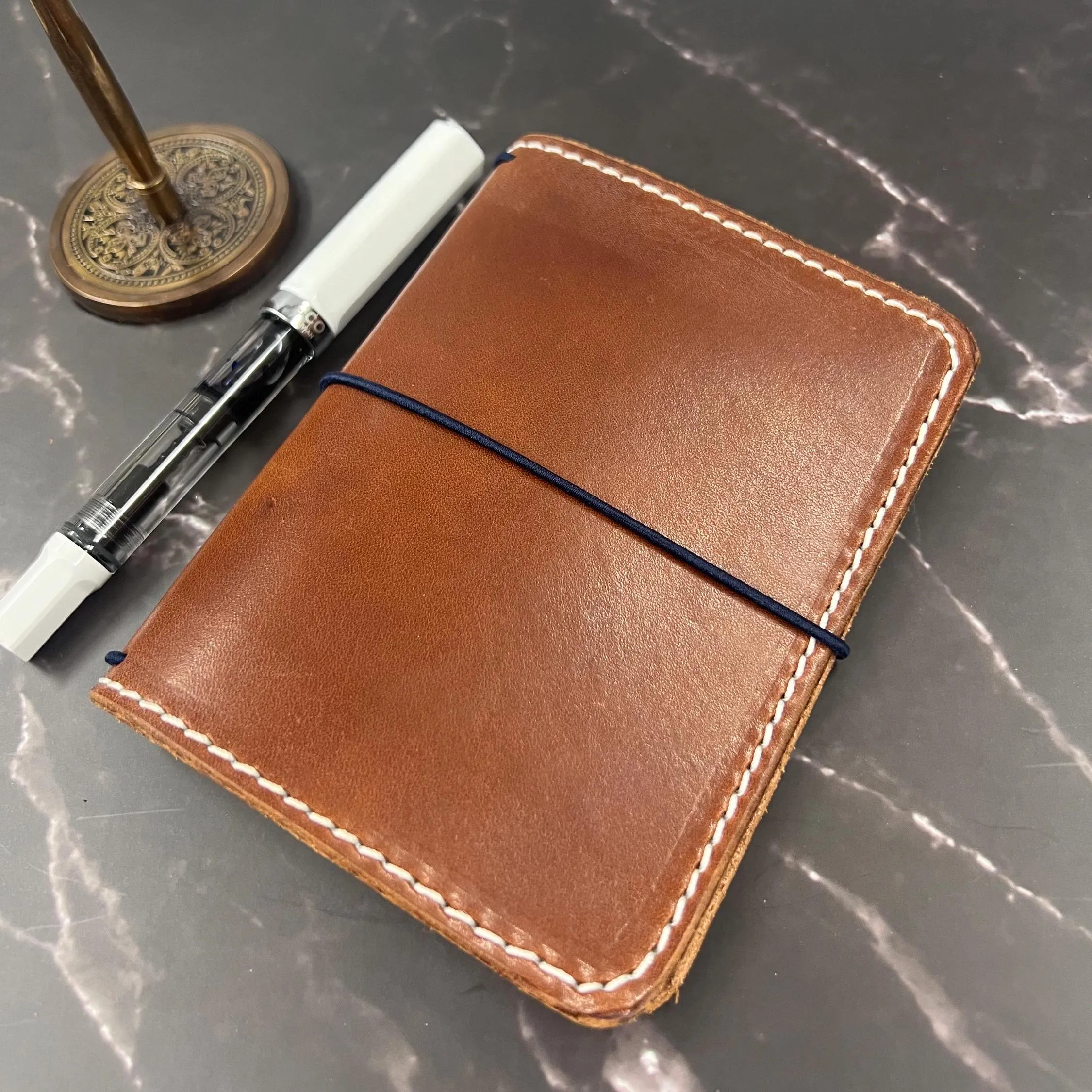 Ready-to-ship, PASSPORT Cover, Classic Traveler's Notebook, Brown w Stitching, Full-Grain Leather, 5-3/8"x8.5" (open flat)
