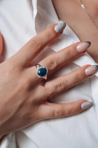 Real Big Sapphire and Simulated Diamond Ring