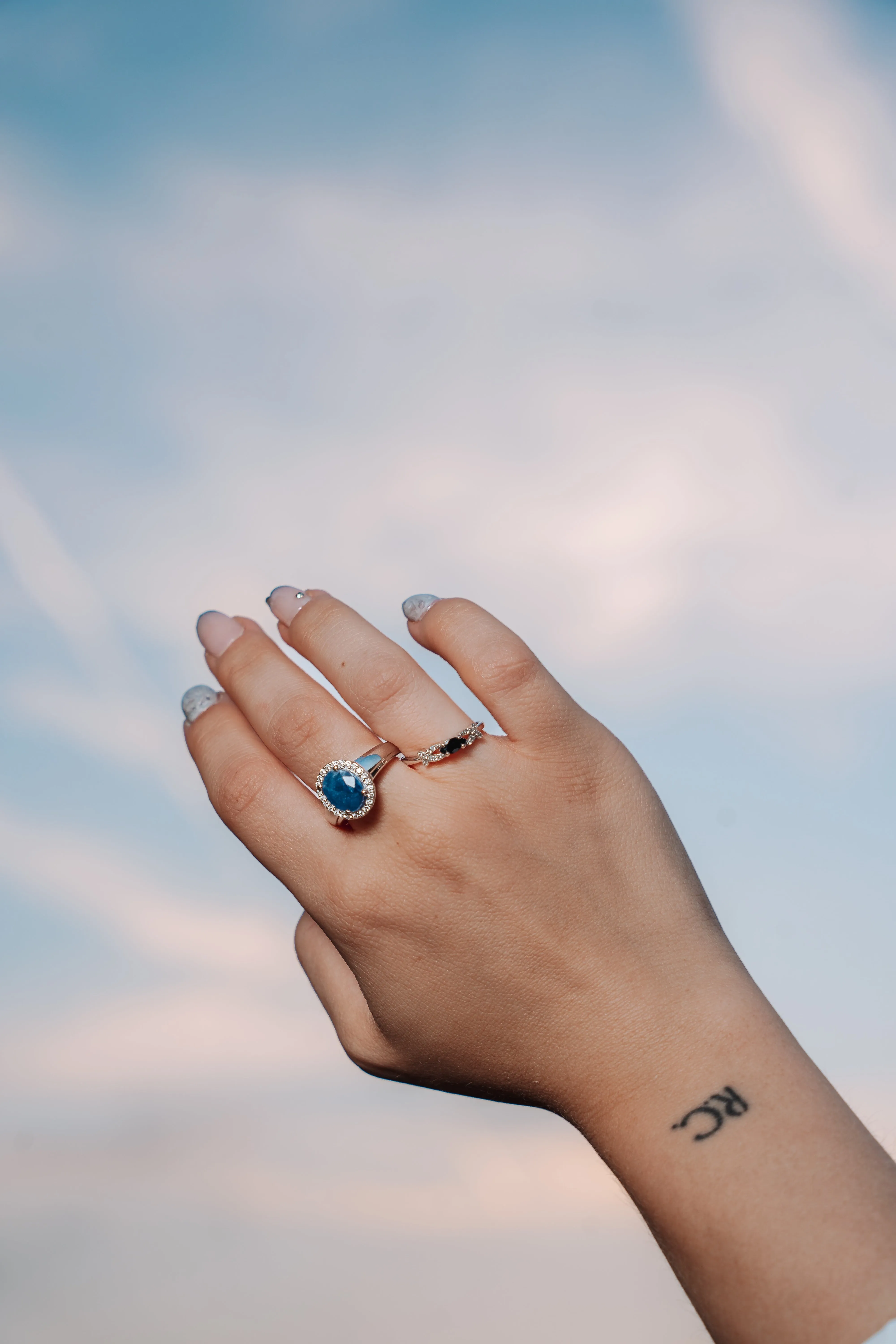 Real Big Sapphire and Simulated Diamond Ring