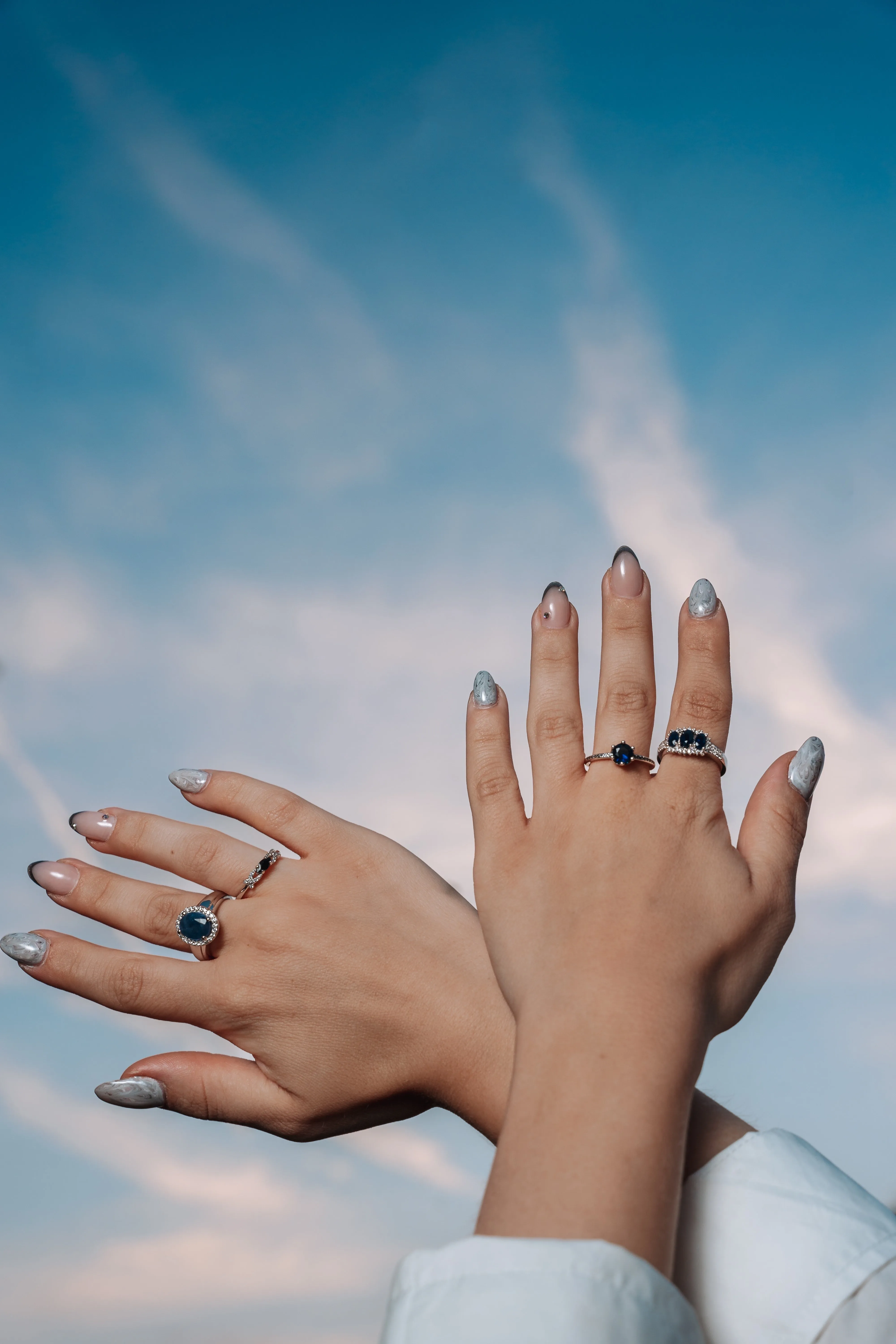 Real Big Sapphire and Simulated Diamond Ring