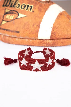 Red and White Star Print Seed Bead Cord Bracelet