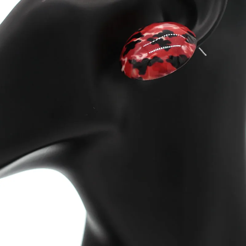 Red Army Camo Large Button Stud Earrings