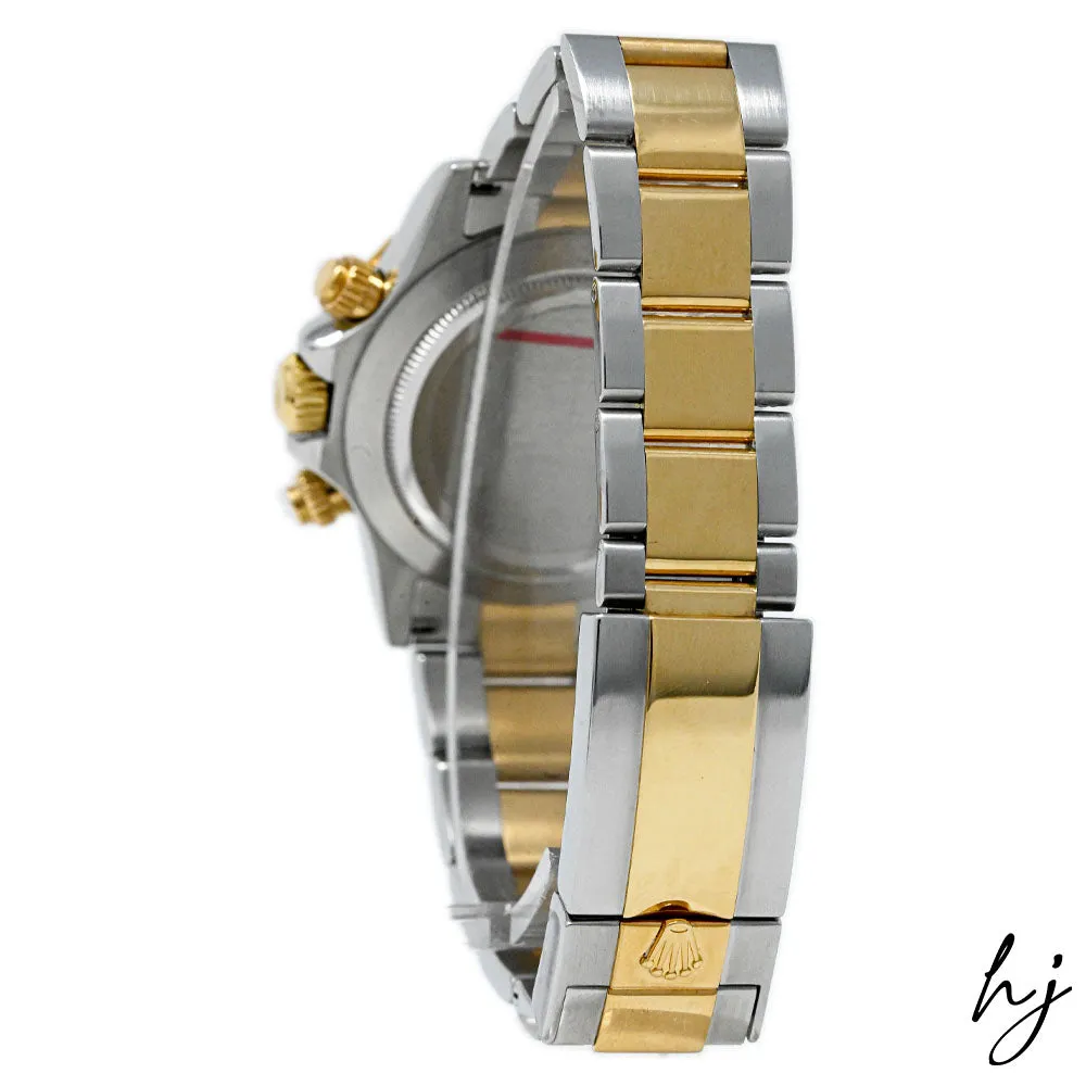 Rolex Men's Daytona 18K Yellow Gold & Steel 40mm Black Stick Dial Watch Reference #: 116523
