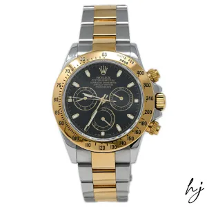 Rolex Men's Daytona 18K Yellow Gold & Steel 40mm Black Stick Dial Watch Reference #: 116523