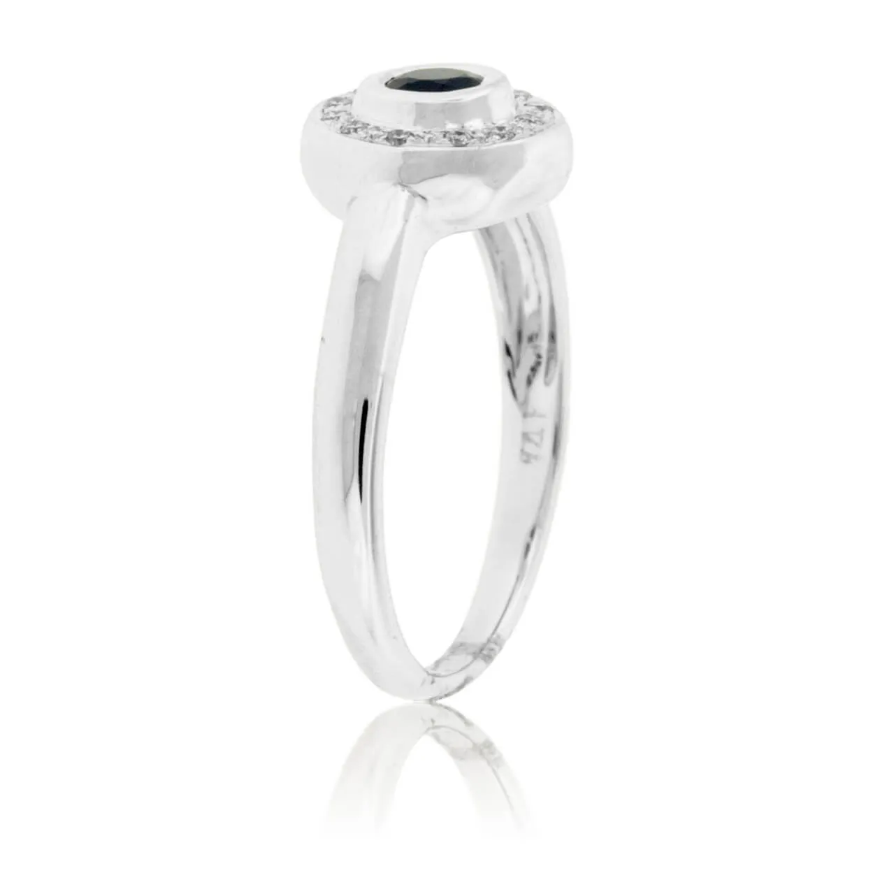 Round Blue Sapphire Diamond Bezel Style Ring