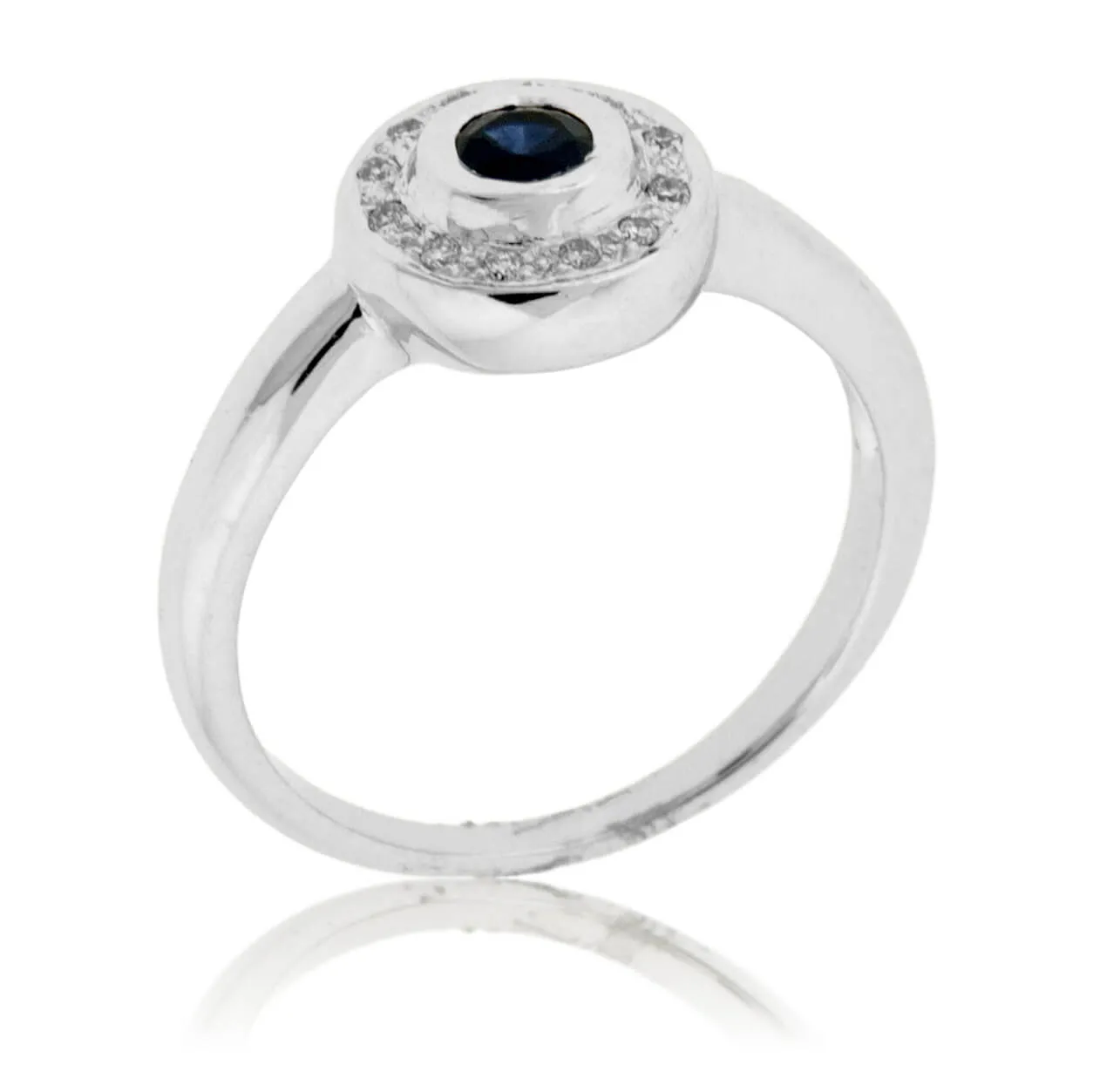 Round Blue Sapphire Diamond Bezel Style Ring