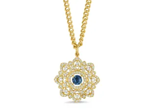 Round Lattice Necklace with Diamonds & Blue Sapphire