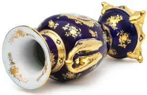 Royalty Porcelain Vintage Flower Vase - 12 Inch Cobalt Blue and Gold Hand Painted - Luxurious Classic Ceramic Decor for Living Room, Bedroom, Kitchen, Table, Entryway, Bathroom and More
