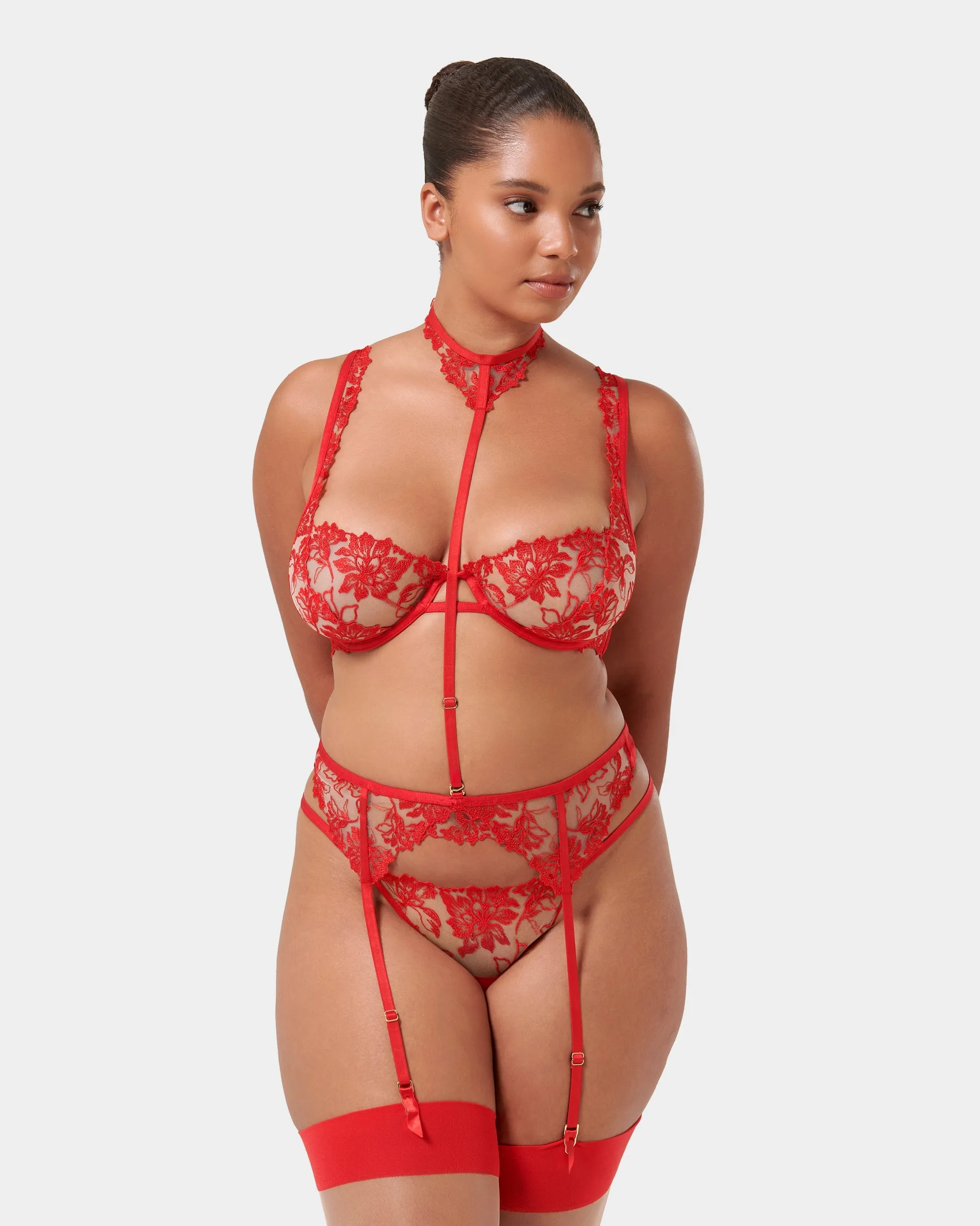 Samara Harness (with detachable collar) Red/Sheer